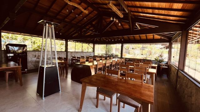Gourmet space with wooden tables